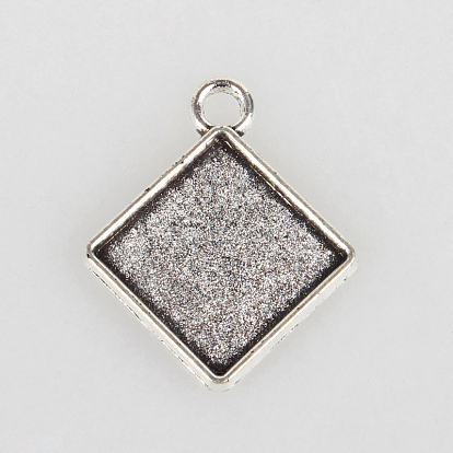 Vintage Tibetan Style Alloy Rhombus Pendant Cabochon Bezel Settings, Cadmium Free & Lead Free