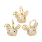 Brass Micro Pave Clear Cubic Zirconia Pendants, with Jump Ring, Long-Lasting Plated, Rabbit