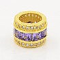 Medium Purple CZ Jewelry Findings Brass Micro Pave Cubic Zirconia Beads, Large Hole Column Beads, Grade AAA, Lead Free & Cadmium Free & Nickel Free, 8x10x10mm, Hole: 6.5mm