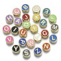 Alloy Enamel Beads, Cadmium Free & Nickel Free & Lead Free, Flat Round with Initial Letters, Light Gold