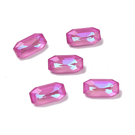 Mocha Fluorescent Style Glass Cabochons, Pointed Back, Faceted, Rectangle