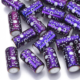 Electroplate Glass Beads, Column with Dot and Star Pattern