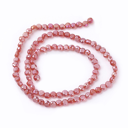 Faceted Flat Round AB Color Plated Frosted Crystal Glass Beads Strands, 4x3mm, Hole: 1mm, about 99pcs/strand, 13.9 inch
