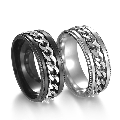 Stainless Steel Chains Rotating Finger Ring, Fidget Spinner Ring for Calming Worry Meditation