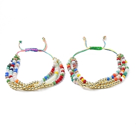 Bracelet rond en perles tressées en laiton et verre facetté, bracelets multi-brins
