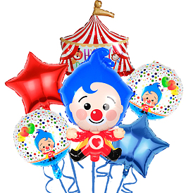 Ensemble de ballons en film d'aluminium clown & star & round & circus, pour les décorations de maison de festival de fête