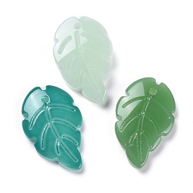 Baking Paint Imitation Jade Glass Pendants, Leaf