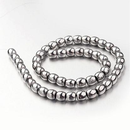 Electroplate Non-magnetic Synthetic Hematite BeadStrands, Drum, 7x8mm, Hole: 1mm, about 50pcs/strand, 15.7 inch