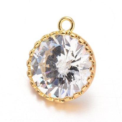 Laiton diamant pendentifs en zircone cubique, 16x14x7mm, Trou: 1mm
