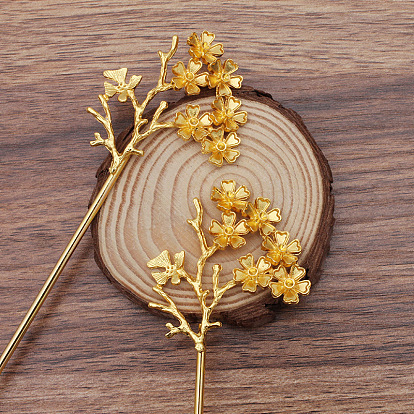 Accessoires de bâton de cheveux en fer, avec sertissage de strass en alliage, fleur