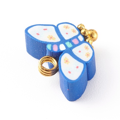 Polymer Clay Charms, with Brass Findings, Butterfly, Golden