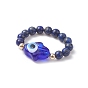 Natural & Synthetic Mixed Gemstone & Evil Eye Lampwork Beaded Stretch Rings