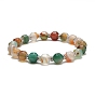 Dyed Natural Agate Beaded Stretch Bracelet Sets, Brass Rhinestone Jewelry for Women