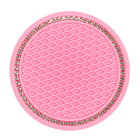 PVC Cup Mats, Honeycomb Grid Car Coaster, with Rhinestone, For Automobiles Accessories