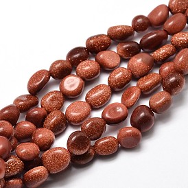 Synthetic Goldstone Beads Strands, Tumbled Stone, Nuggets, 5~10x6~7x3~7mm, hole: 1mm, about 14.9 inch ~15.7 inch