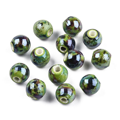 Handmade Porcelain Beads, Pearlized, Round