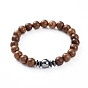 Unisex Wood Beads Stretch Bracelets, with Gemstone Beads, Non-Magnetic Synthetic Hematite Beads