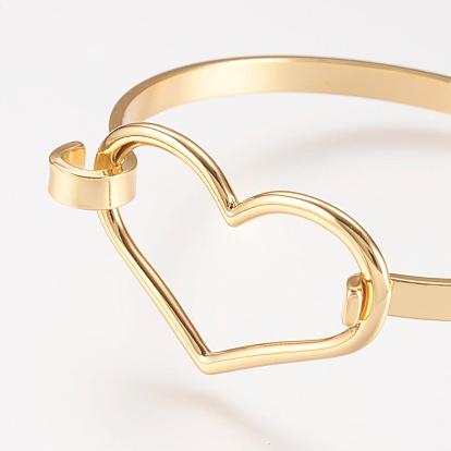 Brass Bangle, Real 18K Gold Plated, Heart