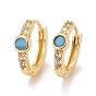 Cubic Zirconia Flat Round Hoop Earrings with Glass, Brass Hinged Earrings for Women, Cadmium Free & Nickel Free & Lead Free