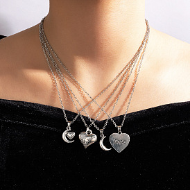 Vintage Silver Rose Moon Heart Love Letter 4-Piece Necklace Set