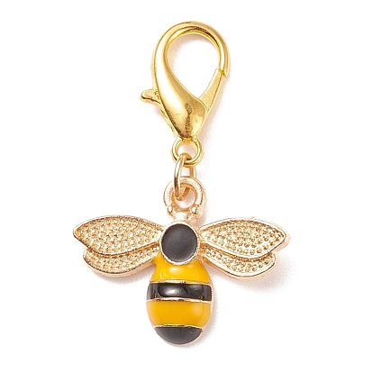Alloy Enamel Bees Pendant Decorations, Lobster Clasp Charms, Clip-on Charms, for Keychain, Purse, Backpack Ornament