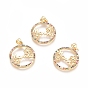 Brass Micro Pave Cubic Zirconia Pendants, Ring with Flower and Word MaMa, For Mother's Day, Colorful