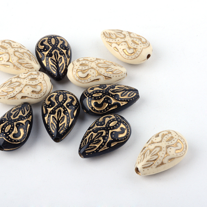 Teardrop Plating Acrylic Beads, Golden Metal Enlaced, 18x11.5x7.5mm, Hole: 1.5mm, about 588pcs/500g
