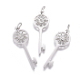 316 Surgical Stainless Steel Pendants, with Micro Pave Cubic Zirconia and Jump Ring, Long-Lasting Plated, Skeleton Key