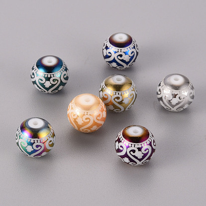Electroplate Glass Beads, Round with Patten