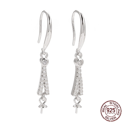 925 Sterling Silver Earring Hooks, with Clear Cubic Zirconia, for Half Drilled Beads