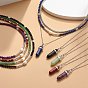 3Pcs 3 Style Natural Gemstone & Pearl & Synthetic Hematite Beaded Necklaces Set, Gemstone Bullet Pendant Necklaces with 304 Stainless Steel Chains for Women