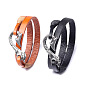 Two Loops Genuine Cowhide Leather Warp Bracelets, with Alloy Findings