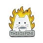 Word This is Fine Alloy Brooch, Cat with Fire Lapel Pin for Backpack Clothes, Electrophoresis Black