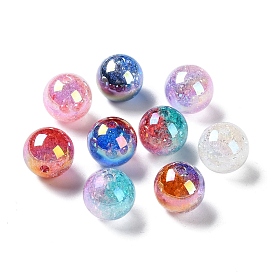 UV Plating Transparent Crackle Acrylic Beads, AB Color, Round