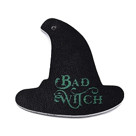 Halloween Theme Imitation Leather Pendants, Hat with Word Bad Witch