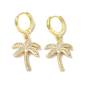 Clear Cubic Zirconia Coconut Palm Dangle Hoop Earrings, Rack Plating Brass Jewelry for Women