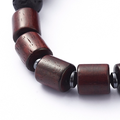Bracelets élastiques, avec des perles naturelles de pierres précieuses, perles de bois naturel et perles d'hématite synthétiques non magnétiques
