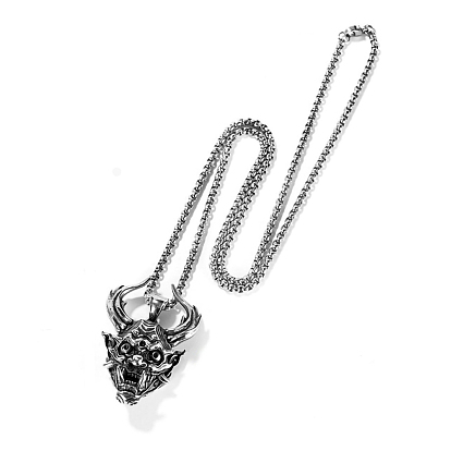 Titanium Steel Evil Skull Pendant Necklace, Gothic Jewelry for Men