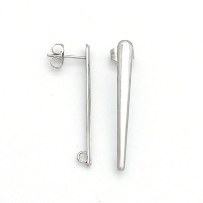 304 Stainless Steel Stud Earring Finding, with Loop and Ear Nuts, Strip