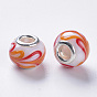 Handmade Lampwork European Beads, Large Hole Beads, with Silver Color Plated Brass Double Cores, Rondelle