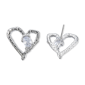 Boucles d'oreilles clous en forme de cœur avec zircons cubiques transparents, bijoux en laiton pour femmes, sans cadmium et sans nickel et sans plomb