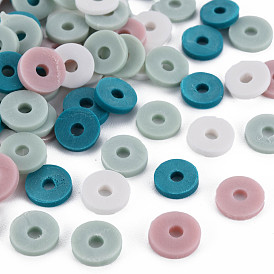 Fixed Mixed Colors Handmade Polymer Clay Beads, Heishi Beads, Disc/Flat Round