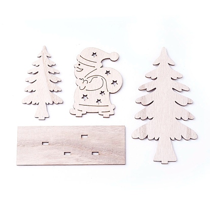 Undyed Platane Wood Home Display Decorations, Christmas Tree with Santa Claus