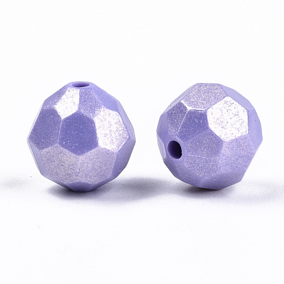 Spray Painted Acrylic Beads, Rubberized Style, Faceted, Round