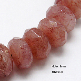 Natural Strawberry Quartz Beads Strands, Faceted, Rondelle, Indian Red