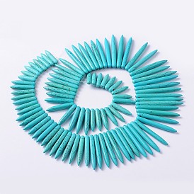 Synthetical Howlite Beads Strands, Dyed Turquoise, 20~59x4.5~5mm, Hole: 0.8mm, about 100 pcs/strand, 18 inch