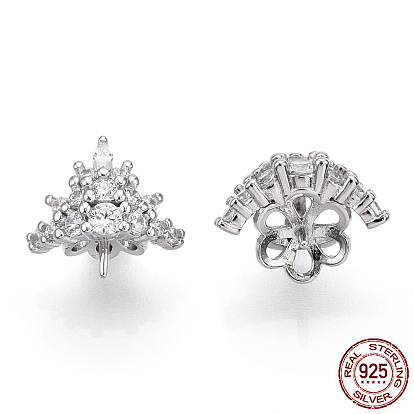 925 Sterling Silver Micro Pave Cubic Zirconia Peg Bails, Crown, For Half Drilled Beads, Nickel Free, with S925 Stamp