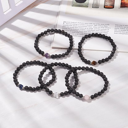 Bracelet extensible en pierres précieuses naturelles et pierres de lave pour femme