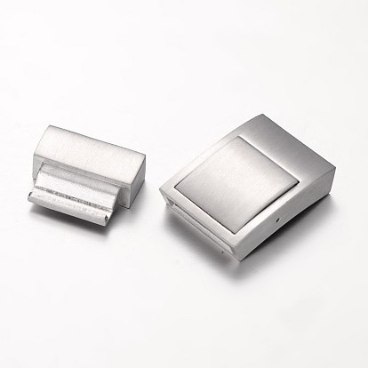 Matte 304 Stainless Steel Rectangle Magnetic Clasps, 36x20x7mm, Hole: 4x18mm