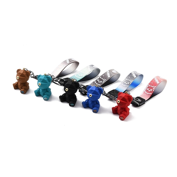 Imitation Leather Clasps Keychain, with Resin Pendants and Zinc Alloy Findings, Bear, Gunmetal